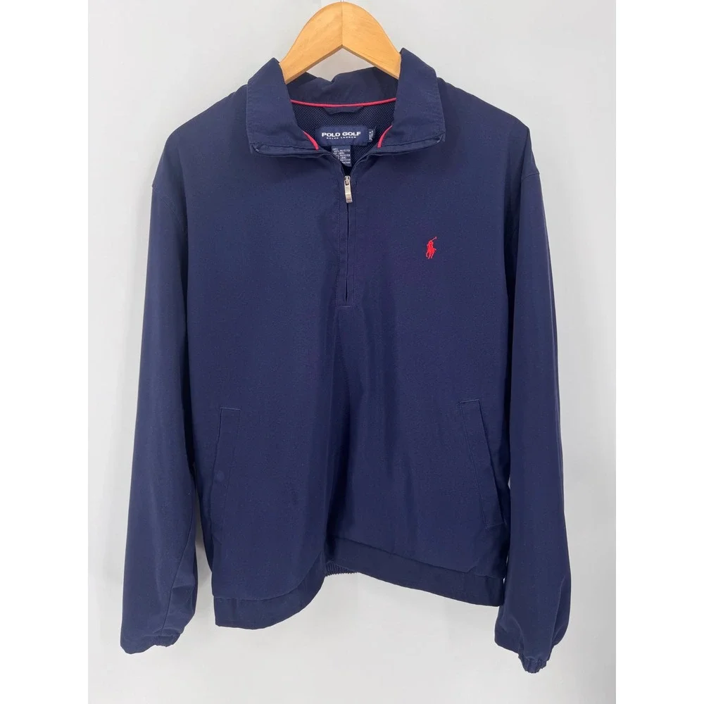 Polo Ralph Lauren Windbreaker Mens M Navy Blue Vintage 1/4 Zip Golf Jacket